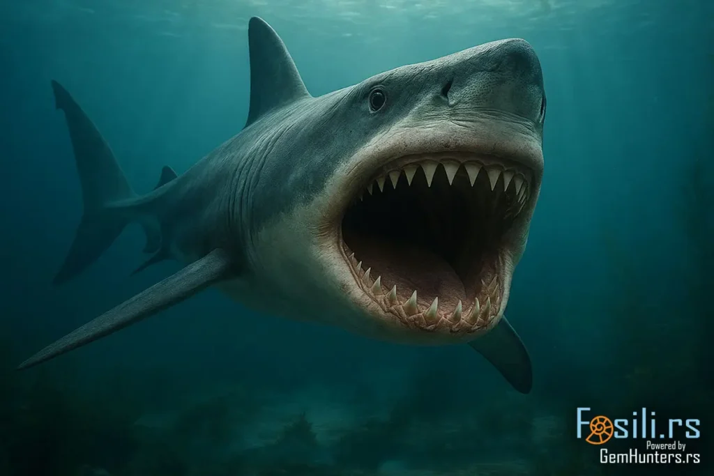 Megalodon iz miocena sa raširenom vilicom u okeanu kod obale Floride