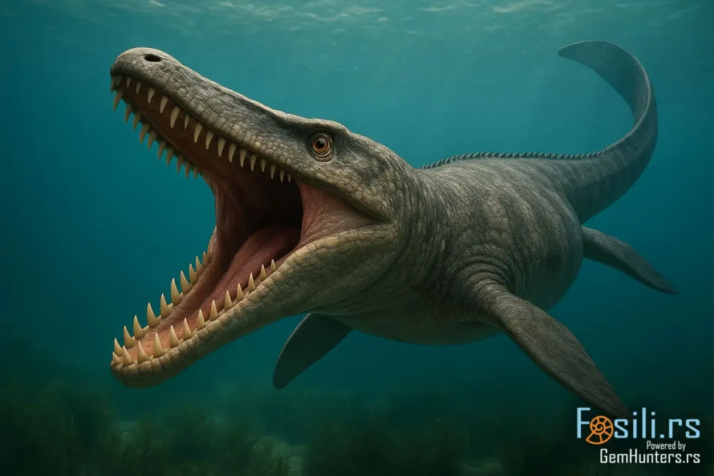 Mosasaur iz kasne krede sa raširenom vilicom u plitkom okeanu kod obale Maroka