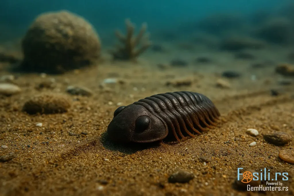 Rekonstrukcija živog trilobita Gerastos cf. granulosus u devonskom plitkom moru severne Afrike